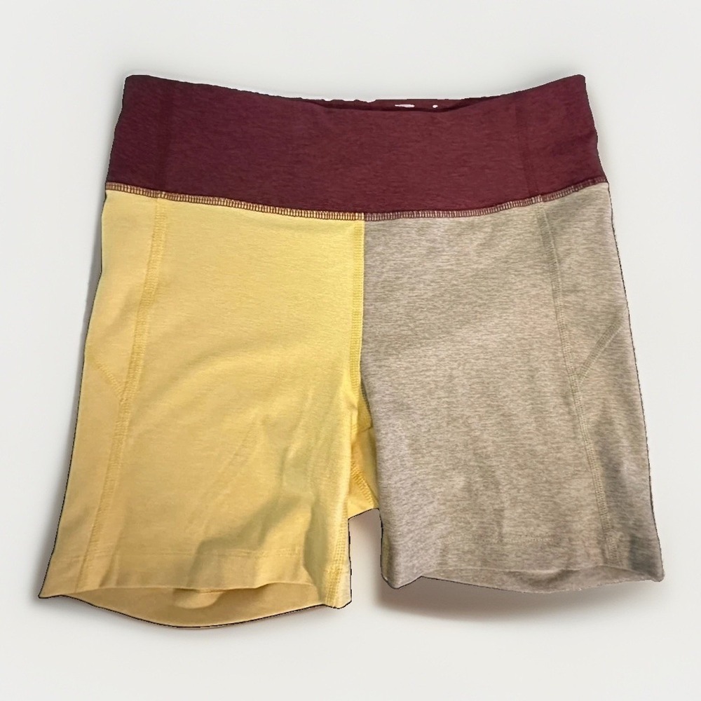 Outdoor Voices Shorts Womens Small Yellow Tan Maroon Colorblock Biker High Rise
